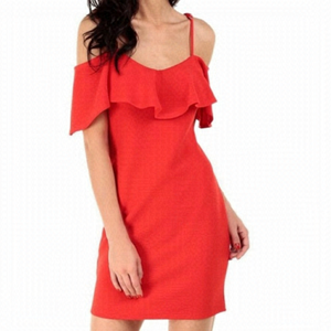 BCBGENERATION Red Off Shoulder Ruffle Bodycon Dress Size S